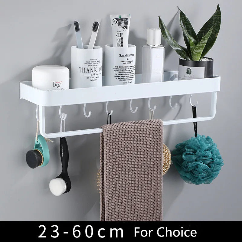 DecorBites™ Black Corner Shelf with Towel Bar, Wall Mounted Aluminum Kitchen Storage Holder
