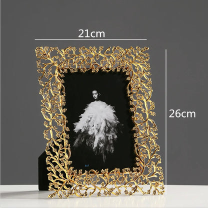 DecorBites™ Golden Leaves Metal Photo Frame: Modern Home Decor & Picture Display