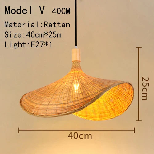 Handwoven Rattan Bamboo Pendant Light in Black