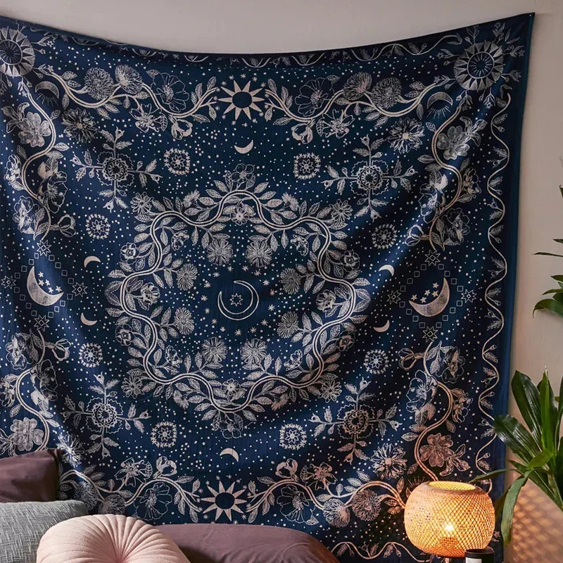 Decobites Celestial Floral Moon Phase Tapestry: Hippie Boho Room Decor & Wall Art