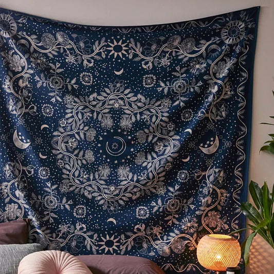 Decobites Celestial Floral Moon Phase Tapestry: Hippie Boho Room Decor & Wall Art