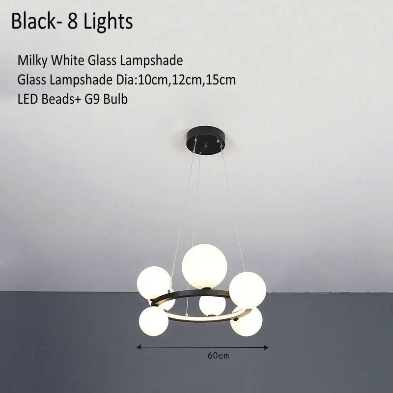DecorBites™ Glass Chandelier Lamp Kitchen Island Hanging Light Black Gold Silver G9 LED
