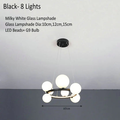 DecorBites™ Glass Chandelier Lamp Kitchen Island Hanging Light Black Gold Silver G9 LED