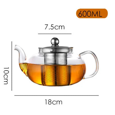DecorBites™ Glass Teapot Set with Stainless Steel Strainer - Heat Resistant Pot for Tea and Coffee
