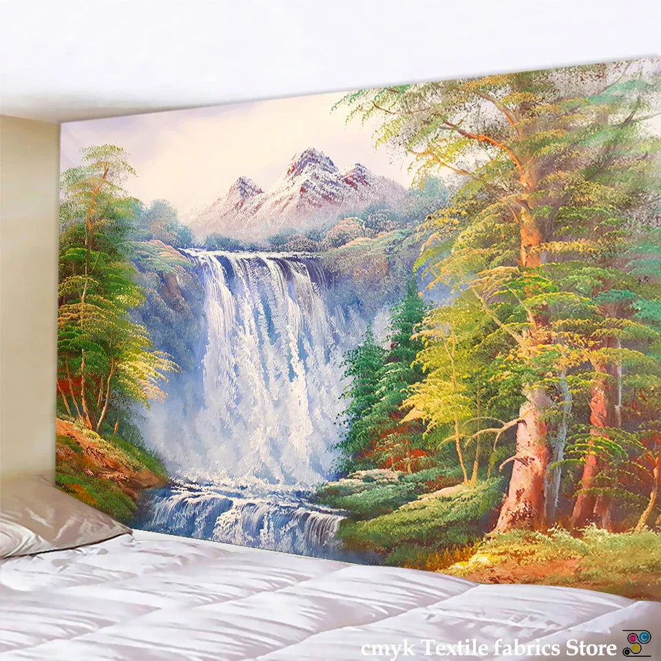 Forest Waterfall Tapestry Wall Hanging: Decobites Rainbow Landscape Table Mat Home Decor