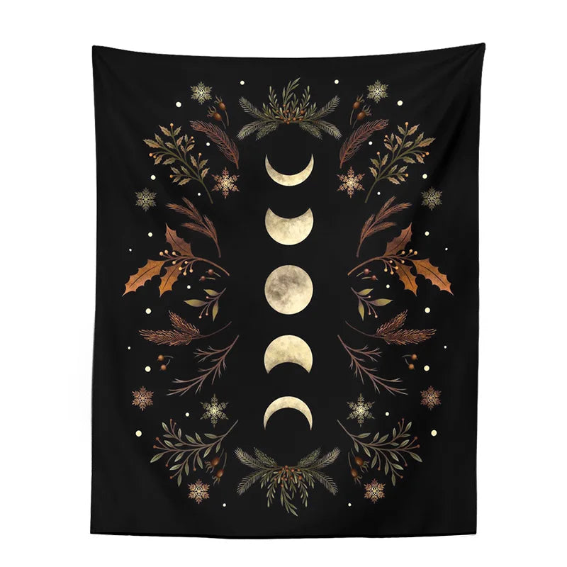 Decobites Moon Phase Boho Wall Tapestry: Black Psychedelic Carpet for Home Decor