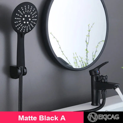 DecorBites™ Black Copper Basin Faucet with Shower Head & Dual Function Mixer