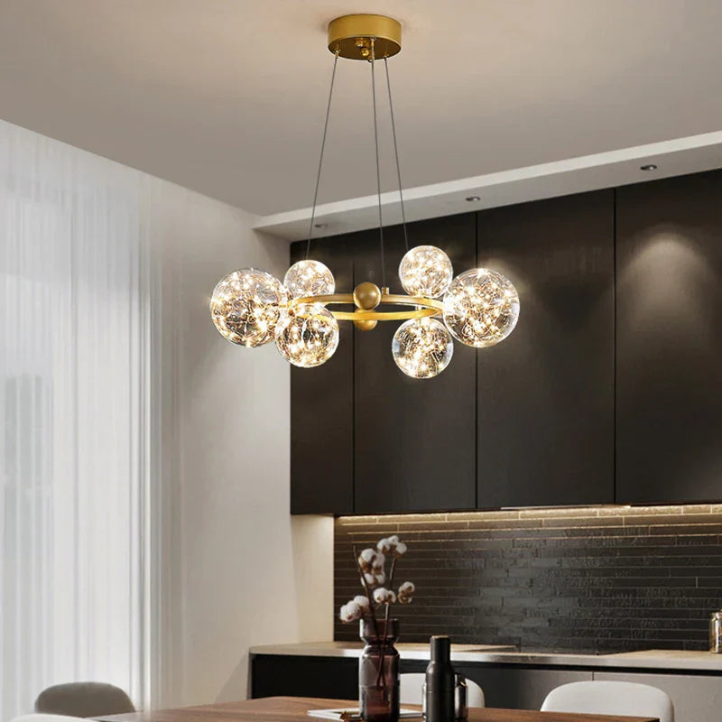 Lámpara de araña de bola de cristal Golden Ring™ con control remoto para sala de estar y comedor Decorbites