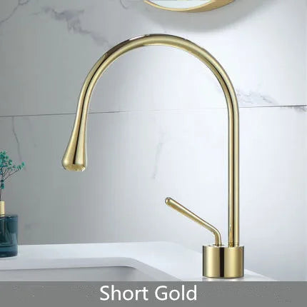 DecorBites™ Brushed Gold Brass & Marble Bathroom Sink Faucet
