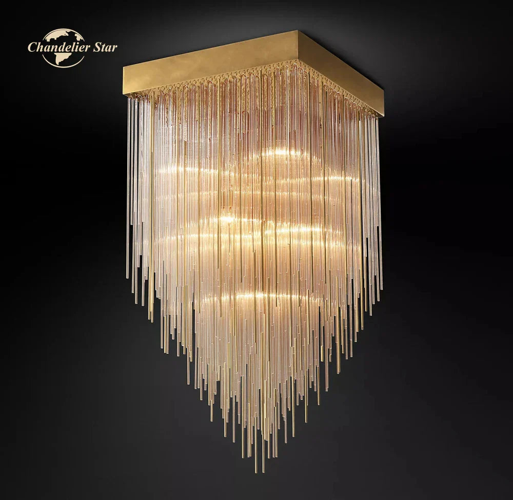 DecorBites™ Cascada LED Glass Chandelier: Stylish Square Pendant Light for Home Decor
