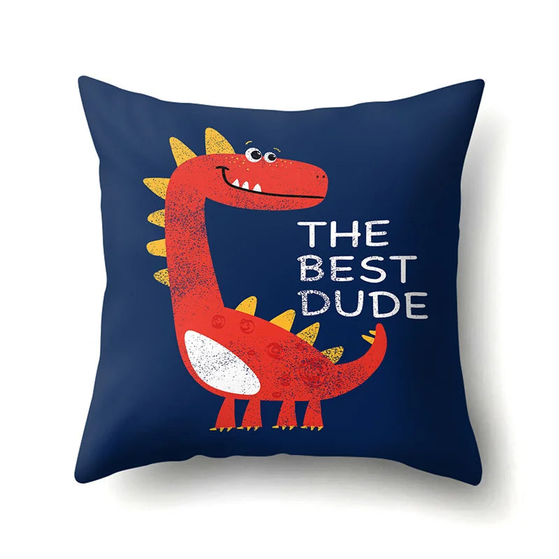 DecorBites™ Dino Baby Pillowcase: Cute Dino Drive Car Letter Cushion Cover for Bedroom Decor