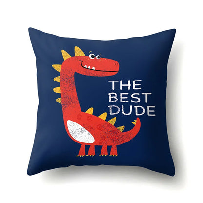 DecorBites™ Dino Baby Pillowcase: Cute Dino Drive Car Letter Cushion Cover for Bedroom Decor