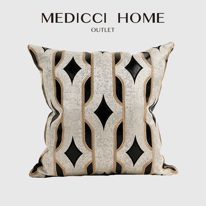 DecorBites™ Leather Patch Embroidery Cushion Cover: Modern Luxury Pillow Case for Sofa
