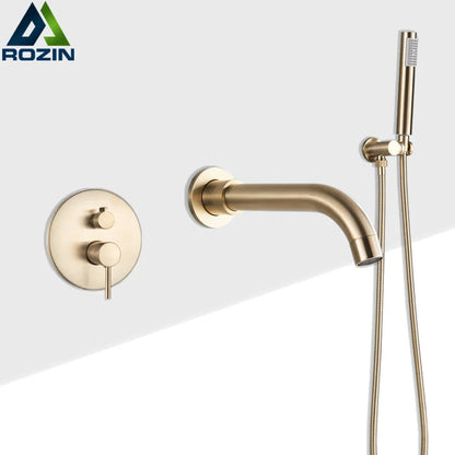 DecorBites™ Golden Bathtub Faucet with Rotating Spout and Wall Mount - Plastic Hand Shower