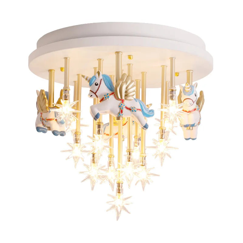 Lámpara de techo de grulla de papel de caballo de resina para niños Decorbites™ - Azul Rosa LED para dormitorio