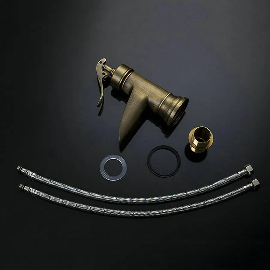 DecorBites™ Antique Brass Waterfall Basin Faucet with Art Design Handle