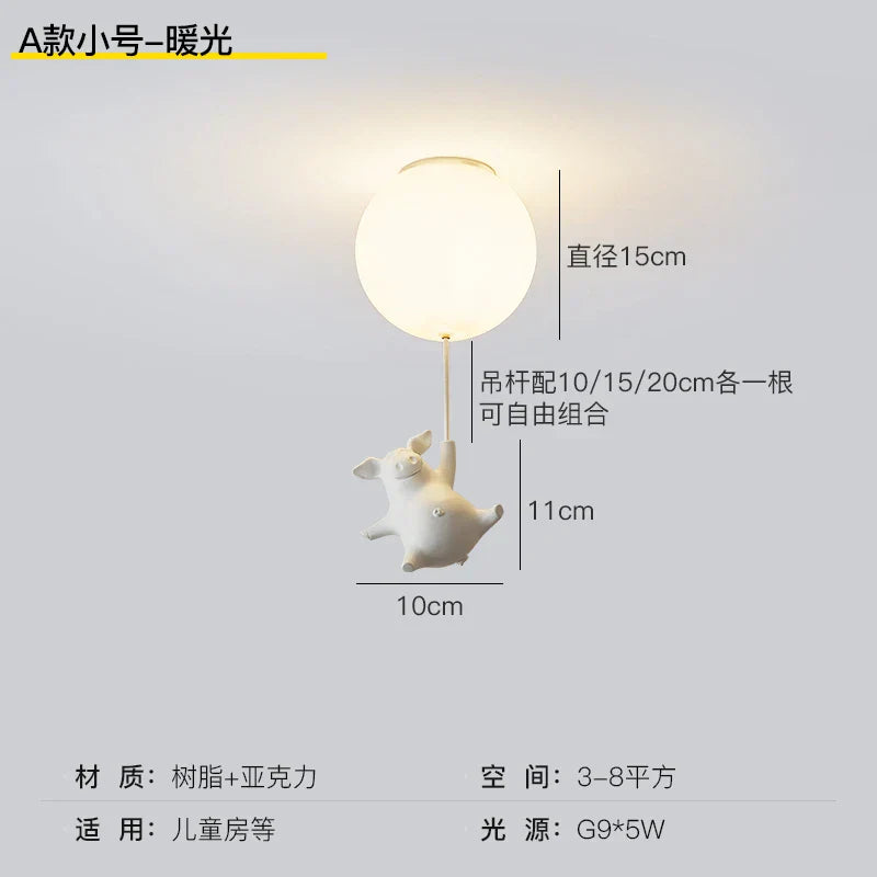 DecorBites™ Flying Pig Resin LED Ceiling Light Kids Bedroom Lamp Deco Fixtures