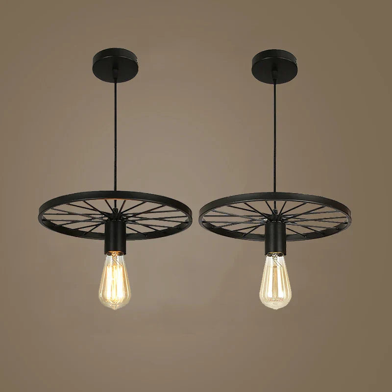 DecorBites™ Industrial Iron Wheel Chandelier for Dining Room, Restaurant, and Cafe