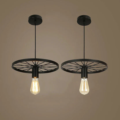 DecorBites™ Industrial Iron Wheel Chandelier for Dining Room, Restaurant, and Cafe