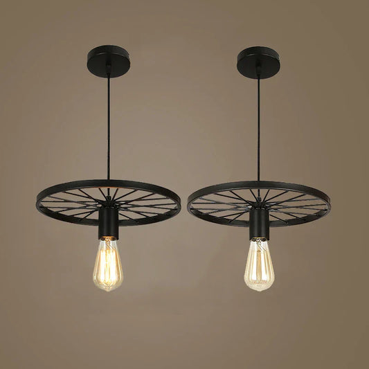 DecorBites™ Industrial Iron Wheel Chandelier for Dining Room, Restaurant, and Cafe