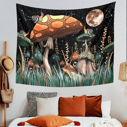 Decobites Mushroom Moon Psychedelic Snail Mandala Wall Tapestry Hippie Fantasy Decor