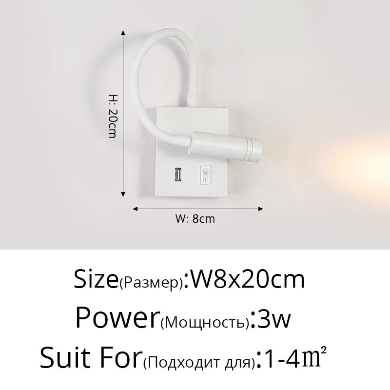 DecorBites™ LED Bedside Wall Lamp with USB Port & Switch - Modern Nordic Design