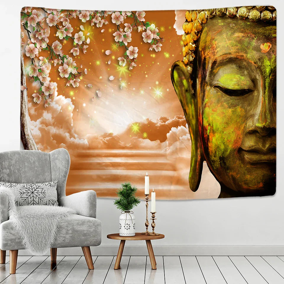 Decobites Sakura Mandala Buddhism Tapestry Wall Hanging for Home Decor and Living Room