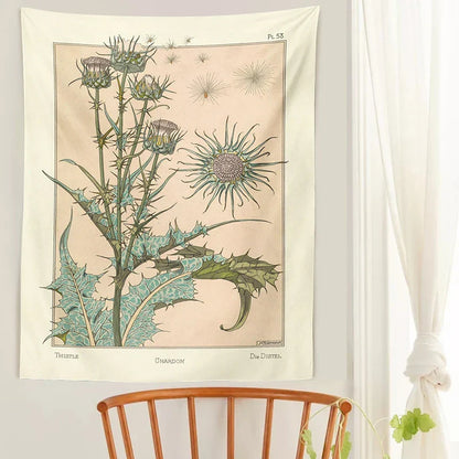 Decobites Wildflower Wall Hanging: Vintage Botanical Tapestry - Nasturtium Thistle Retro Design