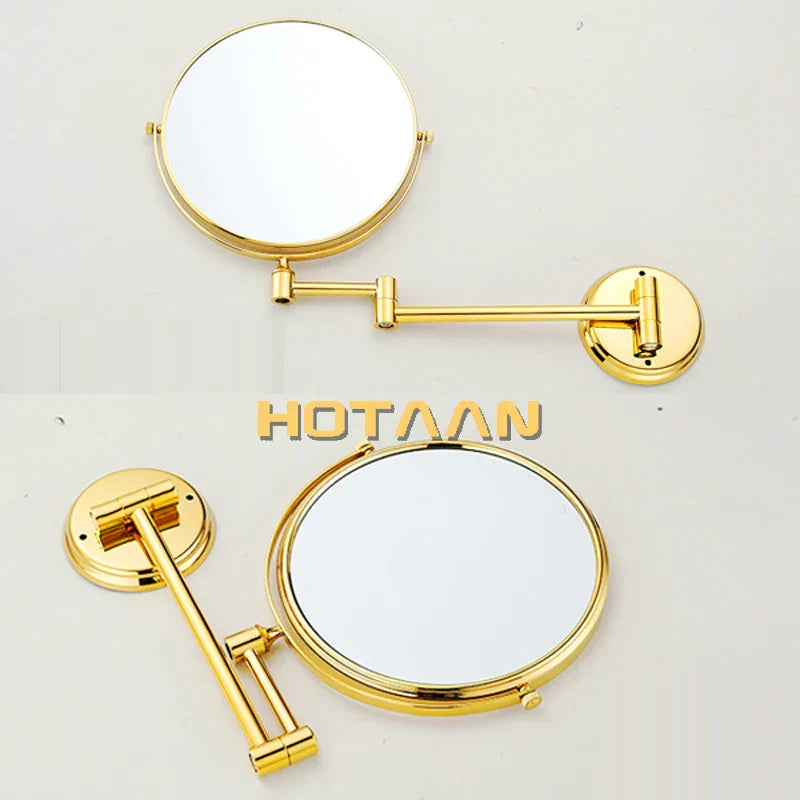 DecorBites™ Gold Brass Wall Mounted Double Cosmetic Mirror 8 Inch, 1:1 and 1:3 Magnification