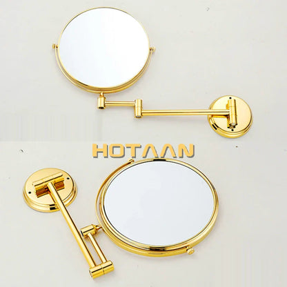 DecorBites™ Gold Brass Wall Mounted Double Cosmetic Mirror 8 Inch, 1:1 and 1:3 Magnification