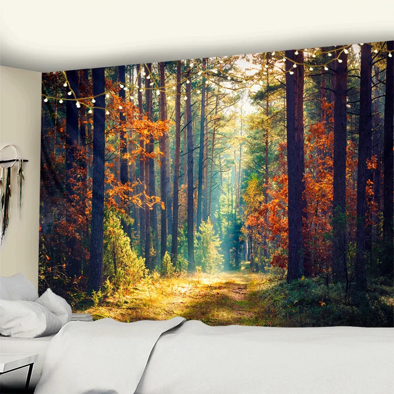 ديكورات منزلية ومفارش سرير من Decobites Sunlit Forest Tapestry لتزيين الحائط