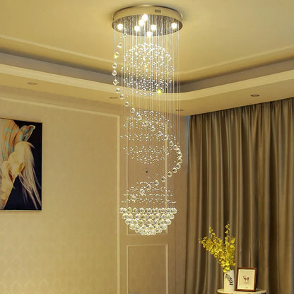 Crystal Chandelier Modern Spectacular LED Spiral Ball Raindrop K9 Ceiling Light Fixture Living Room Hotel Corridor Foyer