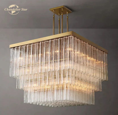 DecorBites™ Glass Tube LED Square Chandelier Pendant Hanging Light - Modern Cielo Fixture