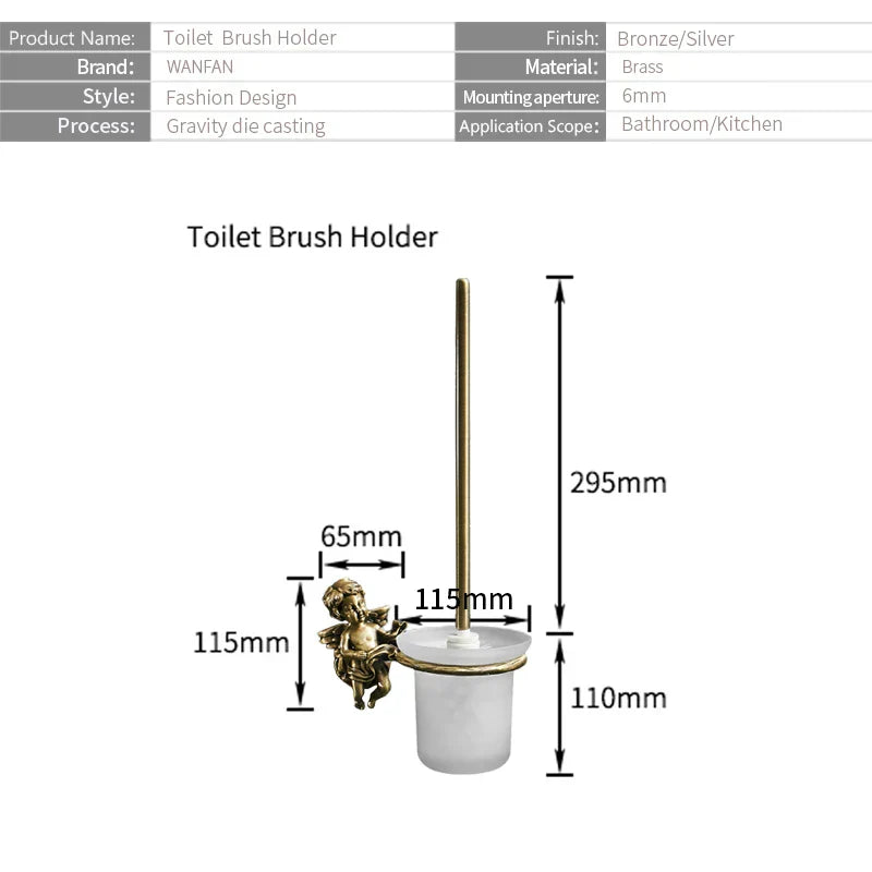 DecorBites™ Classic Angel Brass Toilet Brush and Holder Set for Bathroom