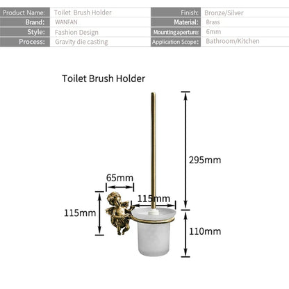 DecorBites™ Classic Angel Brass Toilet Brush and Holder Set for Bathroom