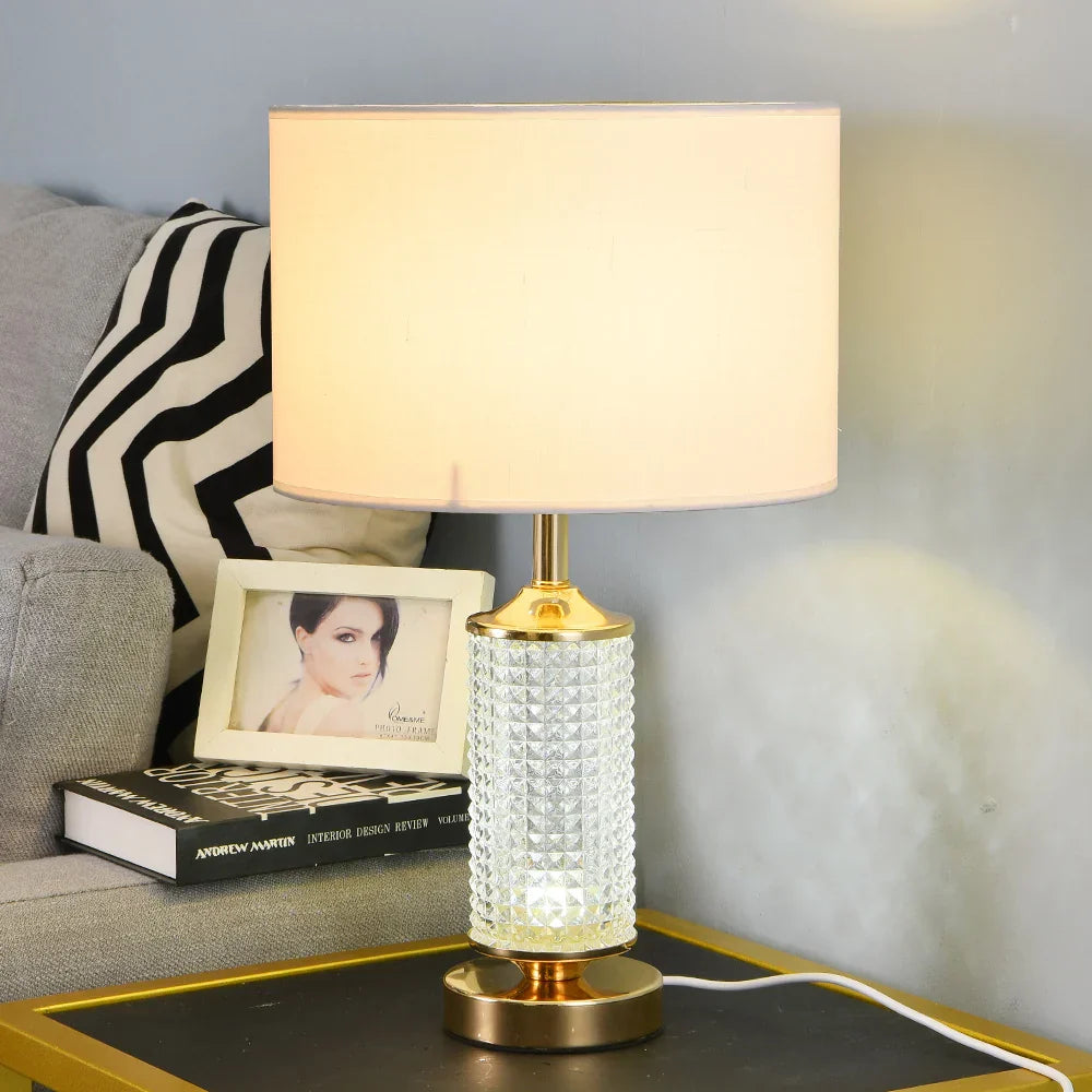 DecorBites™ Clear Crystal Glass LED Table Lamp for Bedroom and Living Room