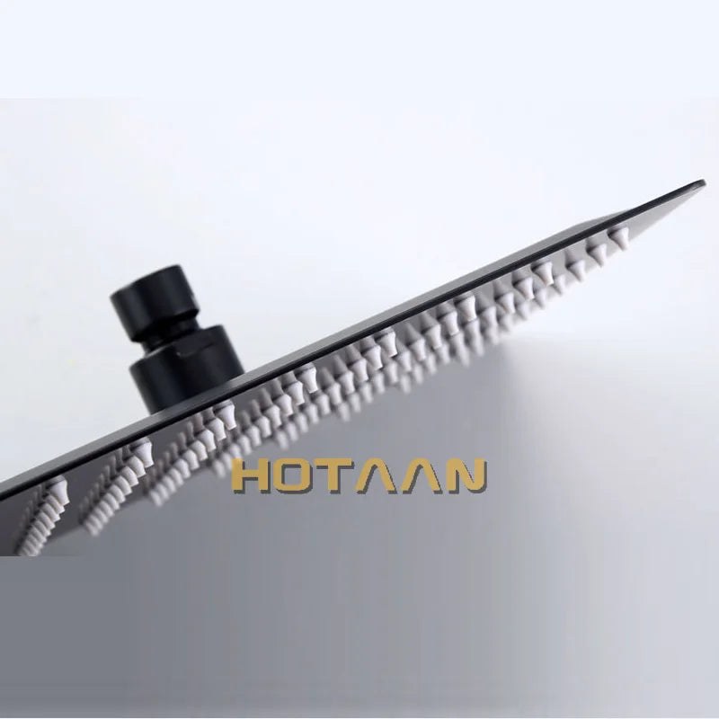 Cabezal de ducha cuadrado tipo lluvia DecorBites™ de acero inoxidable chapado en negro