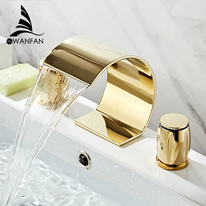 DecorBites™ Gold Double Handle Basin Faucet - Three Hole Bathroom Sink Mixer