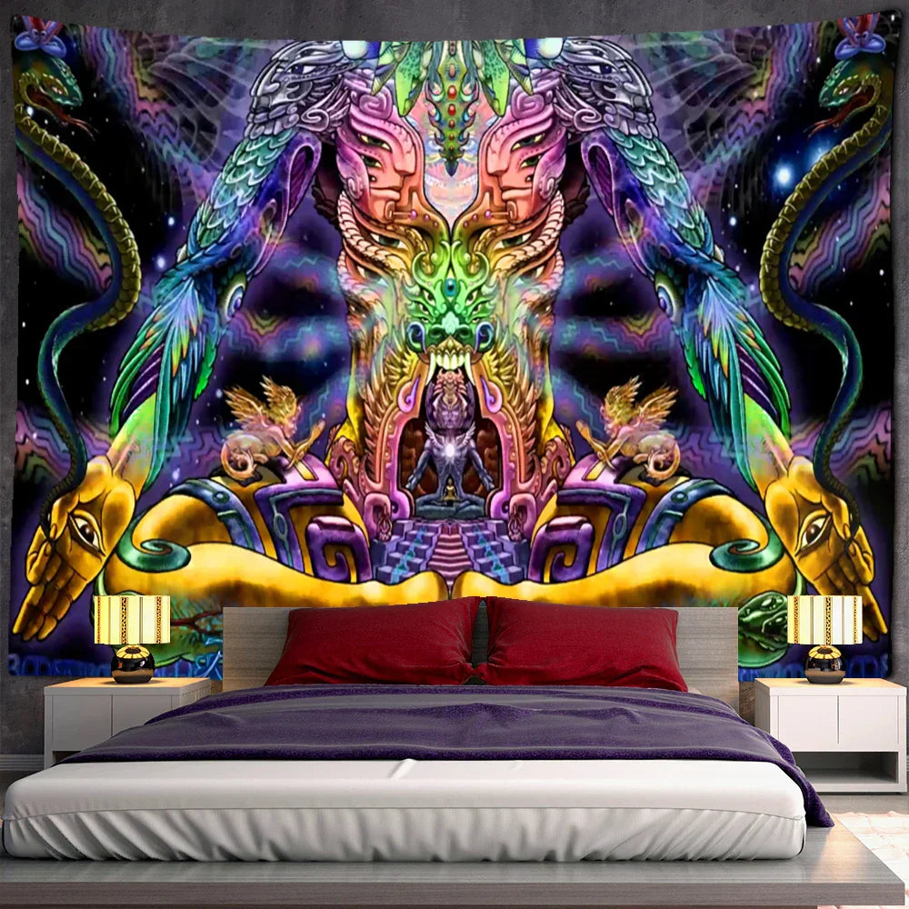 Psychedelic Human Face Wall Tapestry Fluorescent Hippie Art for Decobites Home Décor