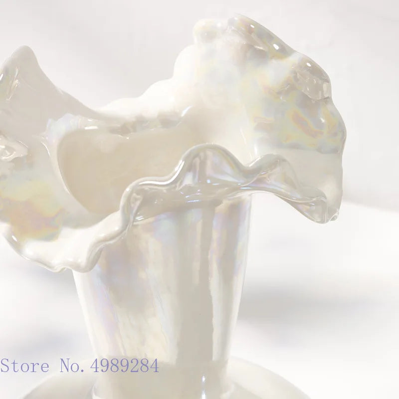 DecorBites™ Ceramic Shell Vase - White Gloss - Abstract Irregular Design for Home Decor