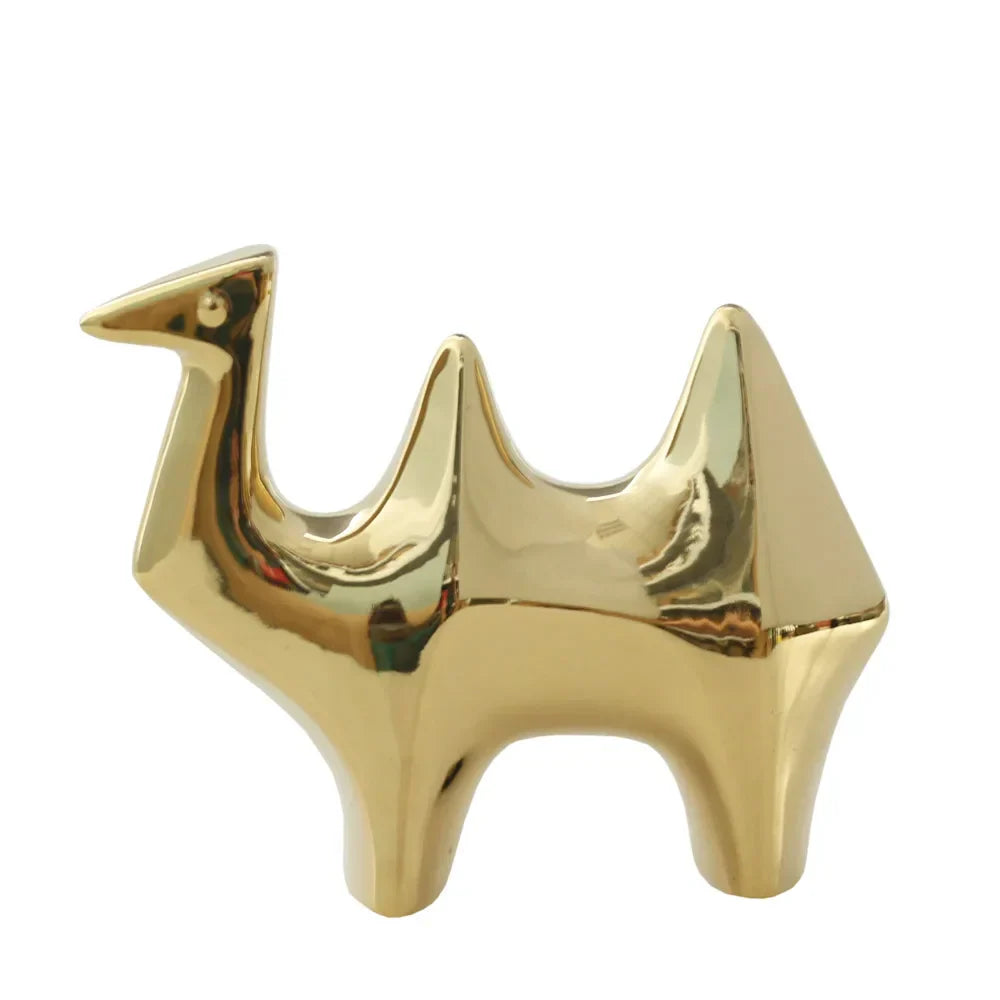 DecorBites™ Gold Camel Ceramic Figurines, Bird Ornaments, Home Decor Accessories
