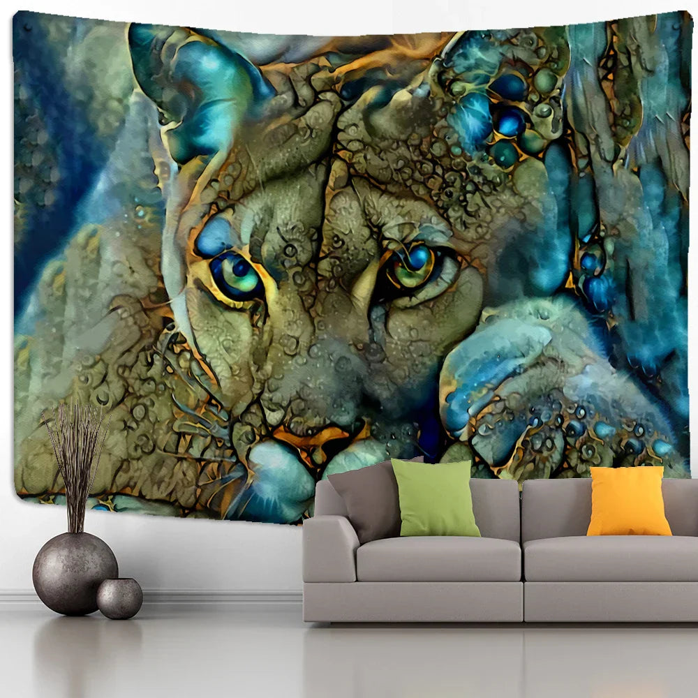 Decobites Colorful Tiger Oil Painting Tapestry: Psychedelic Animal Background Home Decor