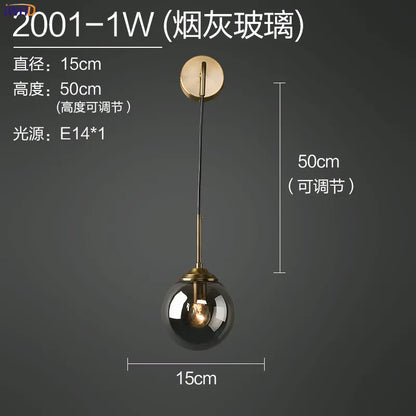 Lámpara de pared LED con bola de cristal DecorBites™ para iluminación nórdica moderna en dormitorios