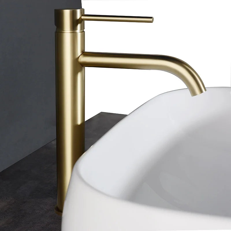 Brushed Gold Bathroom Basin Faucet Cold And Hot Mixer Water Tap Deck Mounted Single Hole & Handle Tall Style Brushed Rose Gold