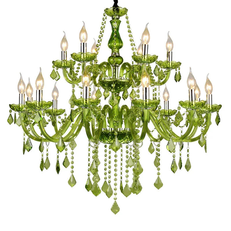 DecorBites™ Crystal Chandelier: Glamorous Green Lighting for Wedding Parlor, Bedroom, and More