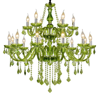 DecorBites™ Crystal Chandelier: Glamorous Green Lighting for Wedding Parlor, Bedroom, and More