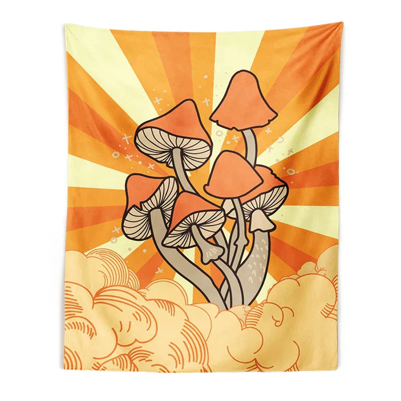 Decobites Retro Mushroom Flower Tapestry Wall Hanging for Boho Dorm Room Decor