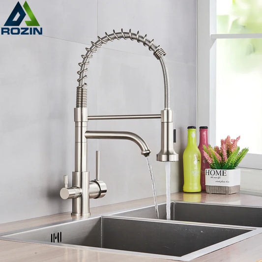 DecorBites™ Brushed Nickel Kitchen Faucet Swivel Spout Filtered Water Tap