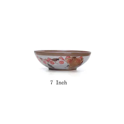 DecorBites™ Japanese Style Handmade Fortune Cat Ceramic Bowl - Eco-Friendly Porcelain Bowl
