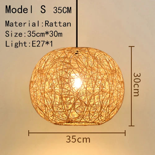 Handwoven Rattan Bamboo Pendant Light in Black